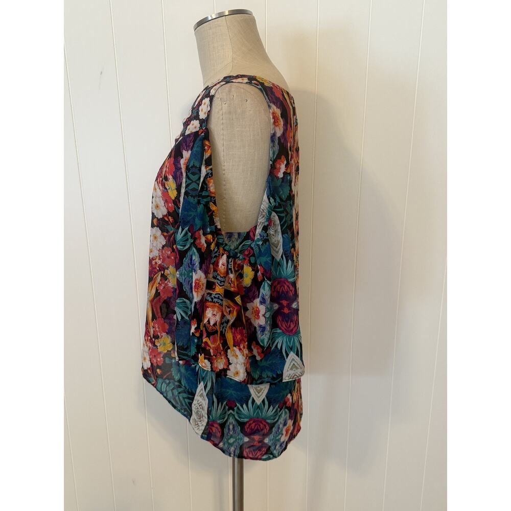 Nicole by Nicole Miller Blouse Womens Large Multicolor Sheer Floral Boho Top - Picture 7 of 10